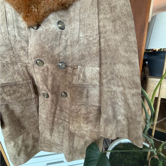 Men's Brown Fur Collar Coat - Picture 5 of 16